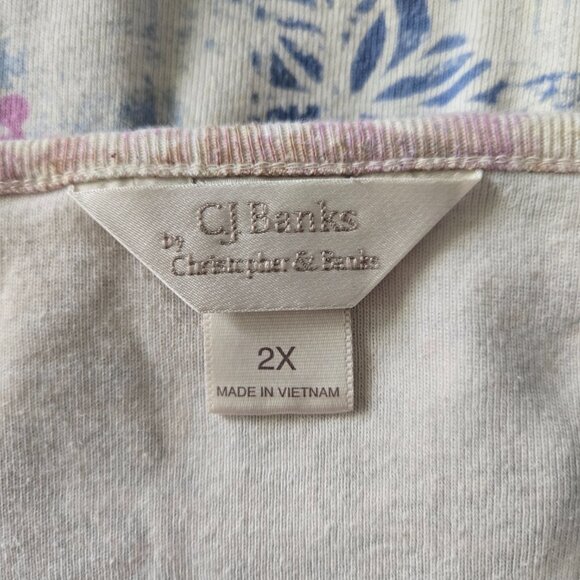 CJ BANKS Printed Sequinned Cotton V Neck 3/4 Sleeve Top 2X - Picture 3 of 4